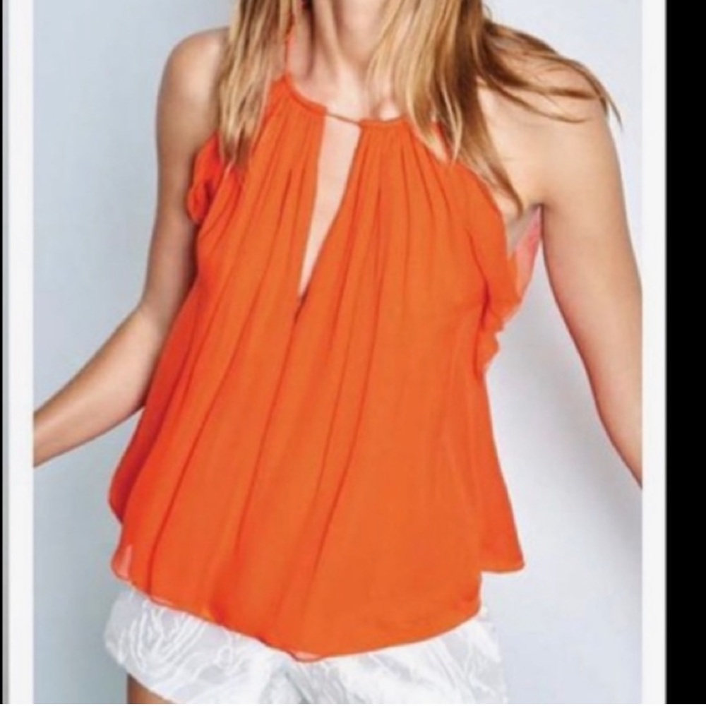 ALEXIS *Devan* red orange silk keyhole tank top blouse w ties XS